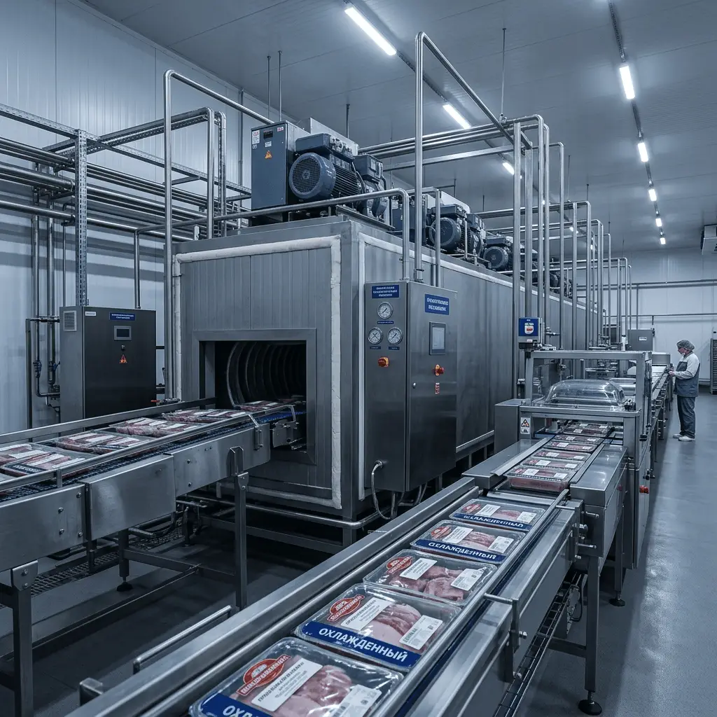Промышленная холодильная линия для шоковой заморозки продукции